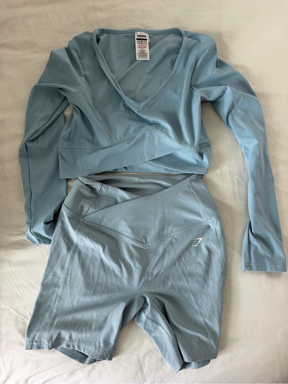 Gymshark Light Blue Activewear Set - Crop Top & Biker Shorts